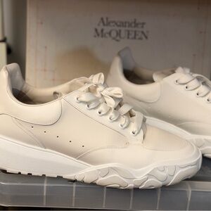 Alexander McQueen Cream Lace-Up Sneakers